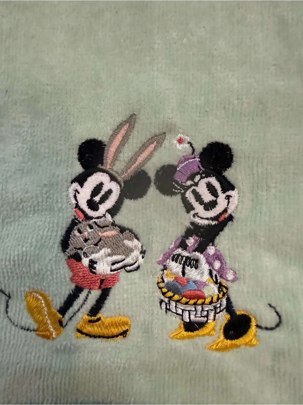 Disney Easter Hand Towel with Embroidered Mickey & Minnie. NWOT.